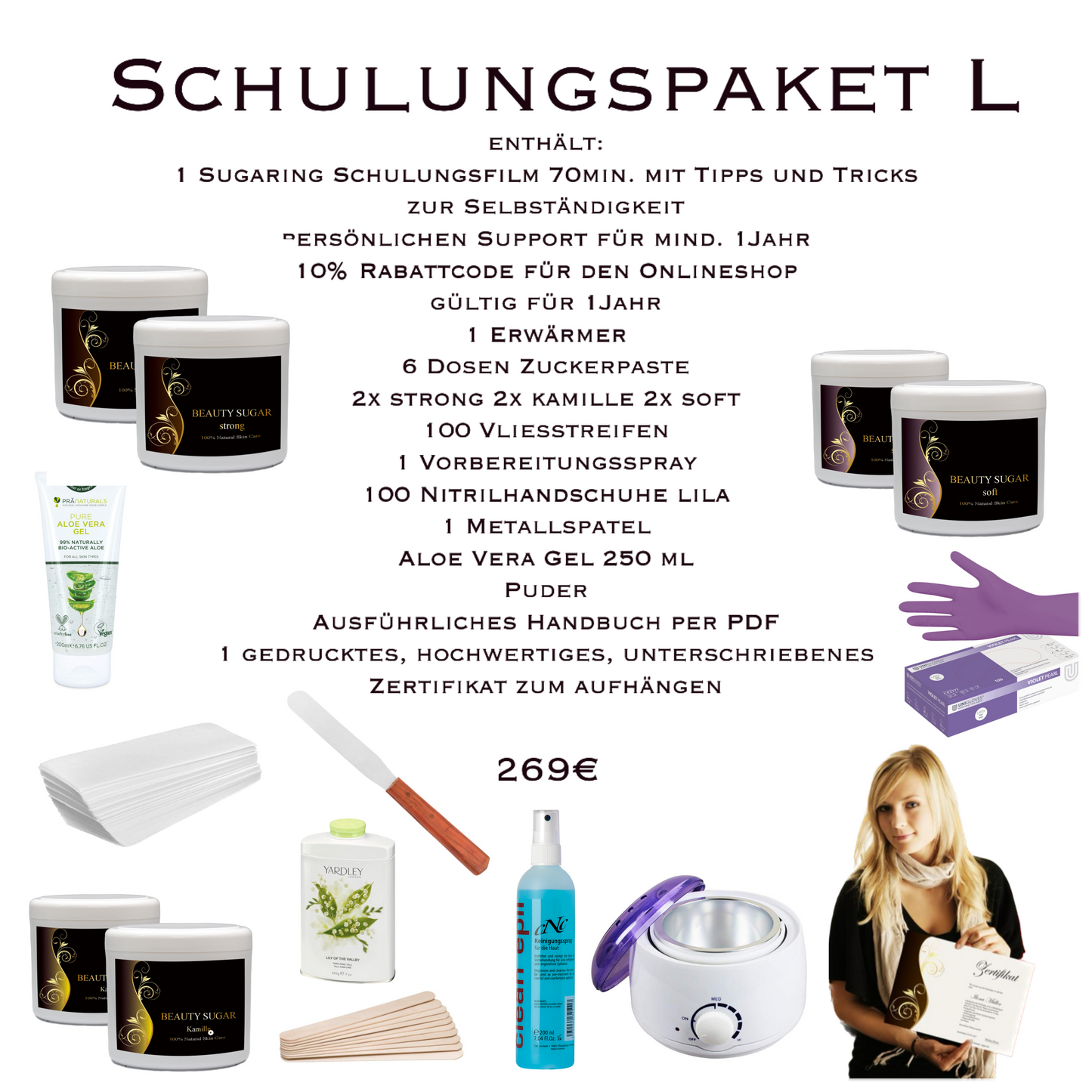 Schulungspaket L Sugaring mit Beauty Sugar Zuckerpaste inklusive Zertifikat über die Teilnahme an der Schulung