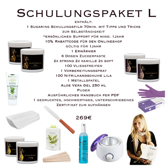 Schulungspaket L Sugaring mit Beauty Sugar Zuckerpaste inklusive Zertifikat über die Teilnahme an der Schulung